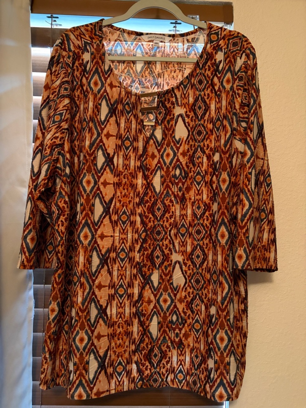 Multi-Print Brown Geometric Tunic Top
